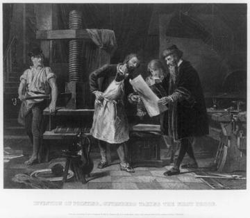 Invention of printing - Gutenberg taking the first proof, 1869