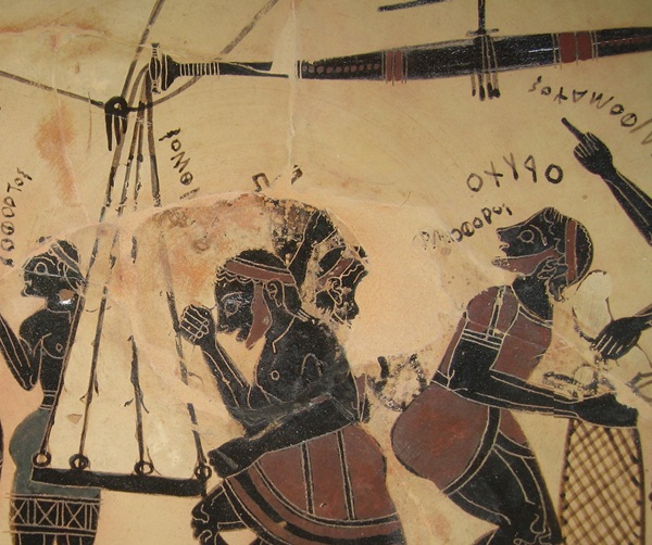Detail of the "Cup of Arkesilas", Painter of Arkesilas, around 560 BCE, from Vulci (Etruria), BNF, Paris