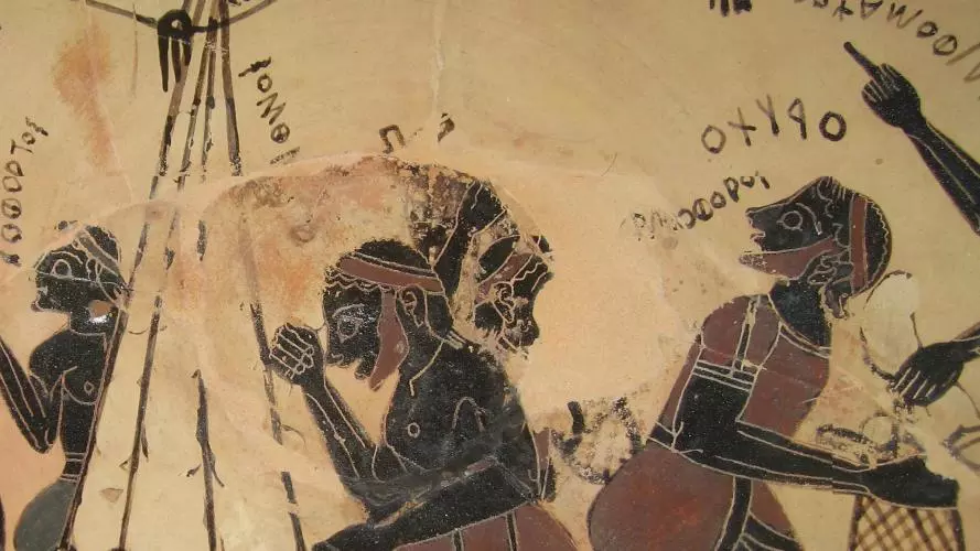 Detail of the "Cup of Arkesilas", Painter of Arkesilas, around 560 BCE, from Vulci (Etruria), BNF, Paris