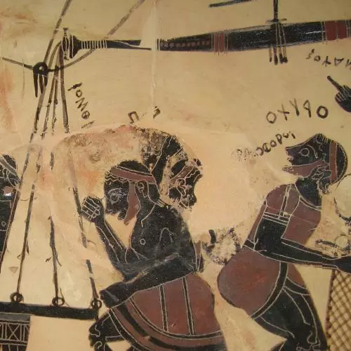 Detail of the "Cup of Arkesilas", Painter of Arkesilas, around 560 BCE, from Vulci (Etruria), BNF, Paris